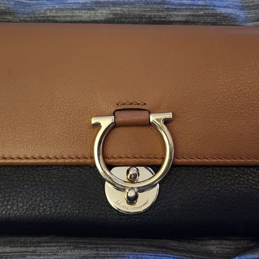 Salvatore Ferragamo Brown and Black Leather Wallet